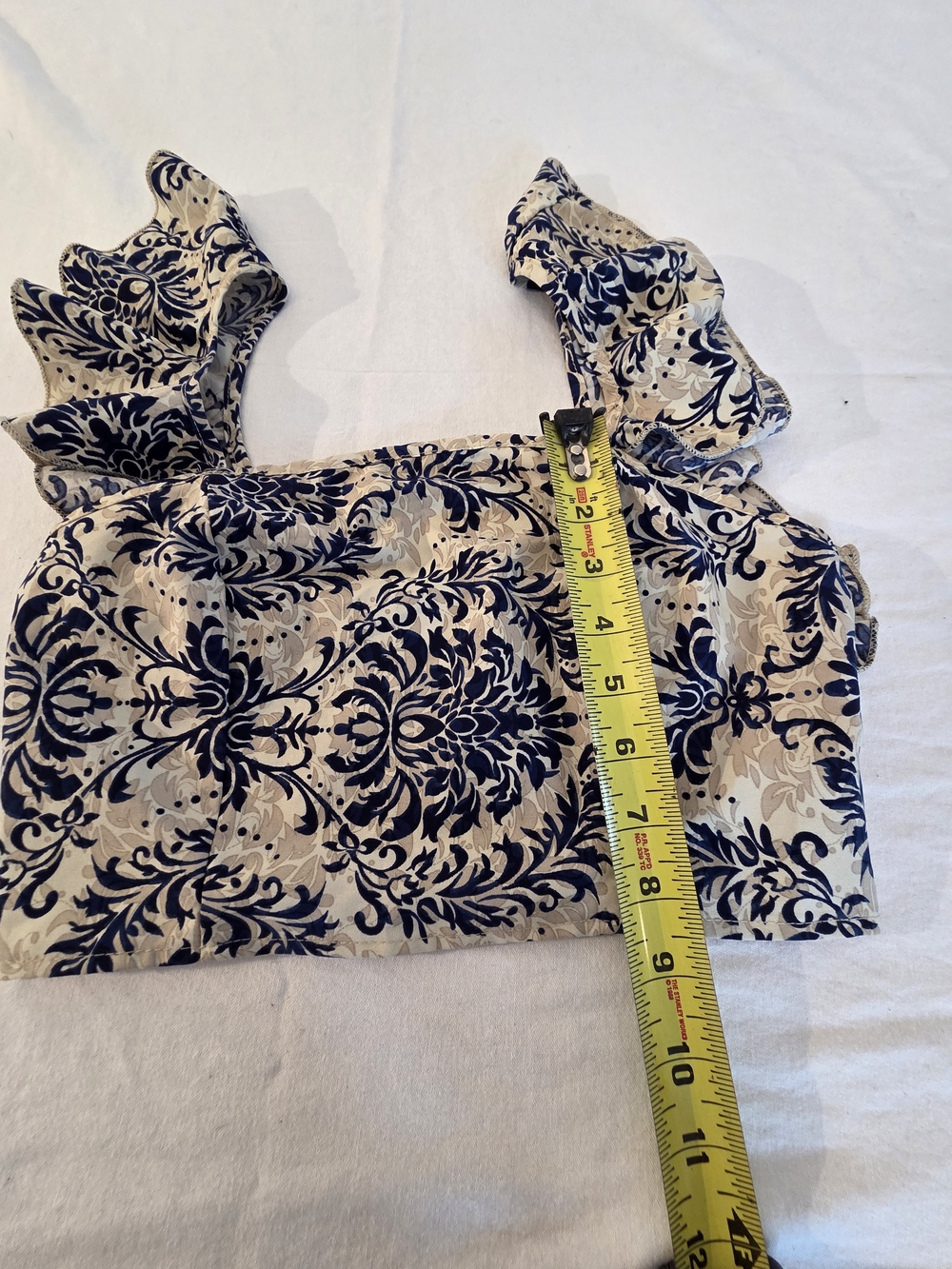 Navy Floral Ruffle Square-Neck Crop Top - Picture 3 of 7